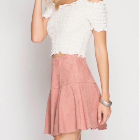 Blush Pink Faux Suede Skirt NWT